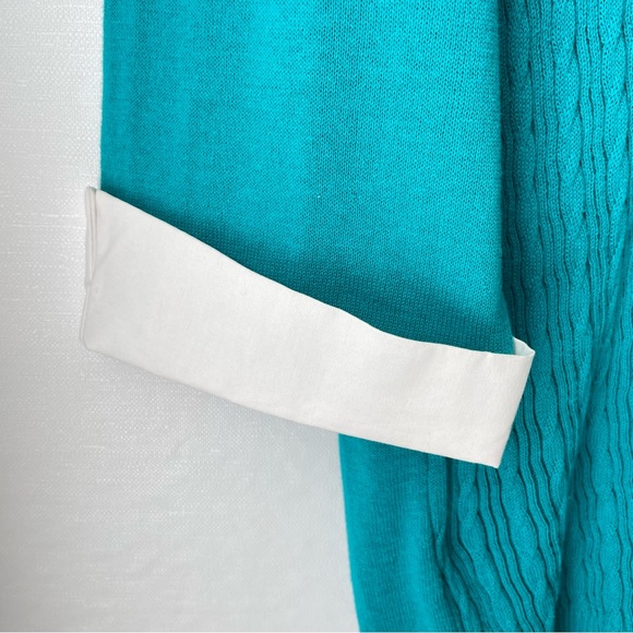 NY Collection Woman Teal Sweater Top Attached Collar & Silver Pendant Size 3X - Picture 5 of 12